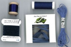 Pack découverte Au Ver A Soie ,"Soie Surfine / Ruban de soie" Bleu-violet