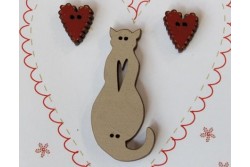 Boutons en bois " chat et cœurs rouges"
