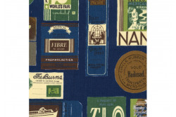 Tissu Yuwa "Shirting" étiquettes de voyage sur fond bleu France